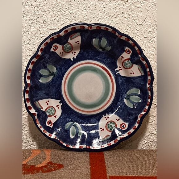 Vietri CAS Campagna Chicken Blue Border Red Dots 6" Bread Plate - Picture 8 of 9